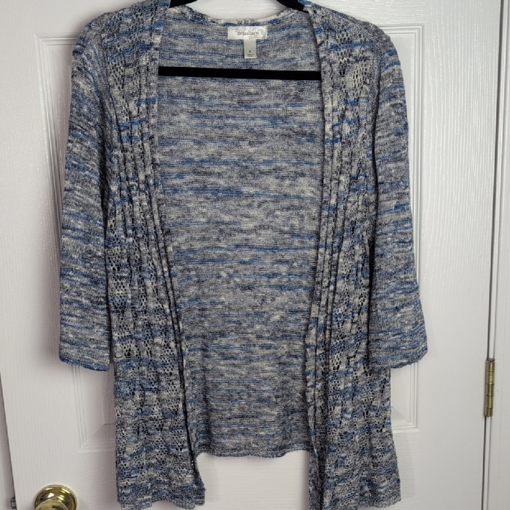Dress Barn Blue and Gray Women's Open Front Cardigan